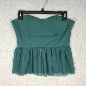 Sincerely Jules Top Womens Medium Green Crop‎ Corset Bustier Ruffle Tulle Twee